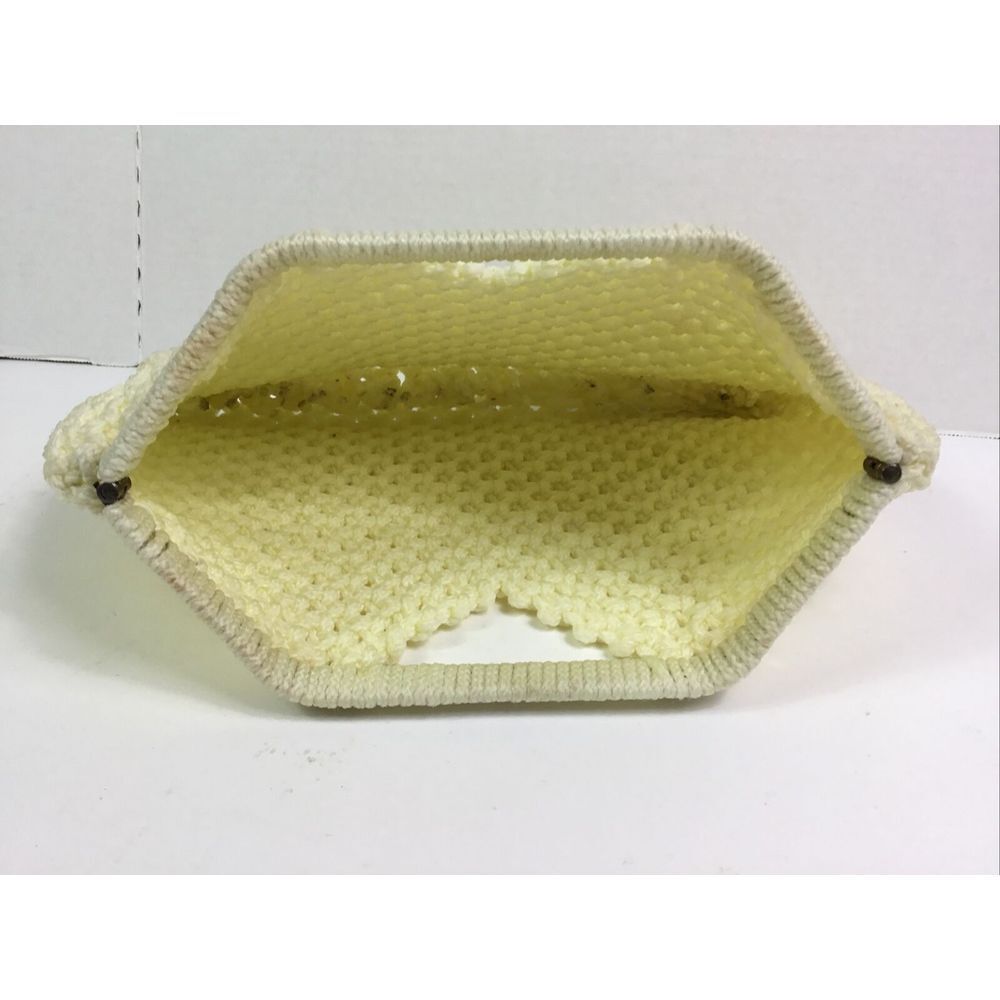 Vintage Macrame Crocheted Handbag Handmade Purse Ivory Pocketbook 13x9 In View 4
